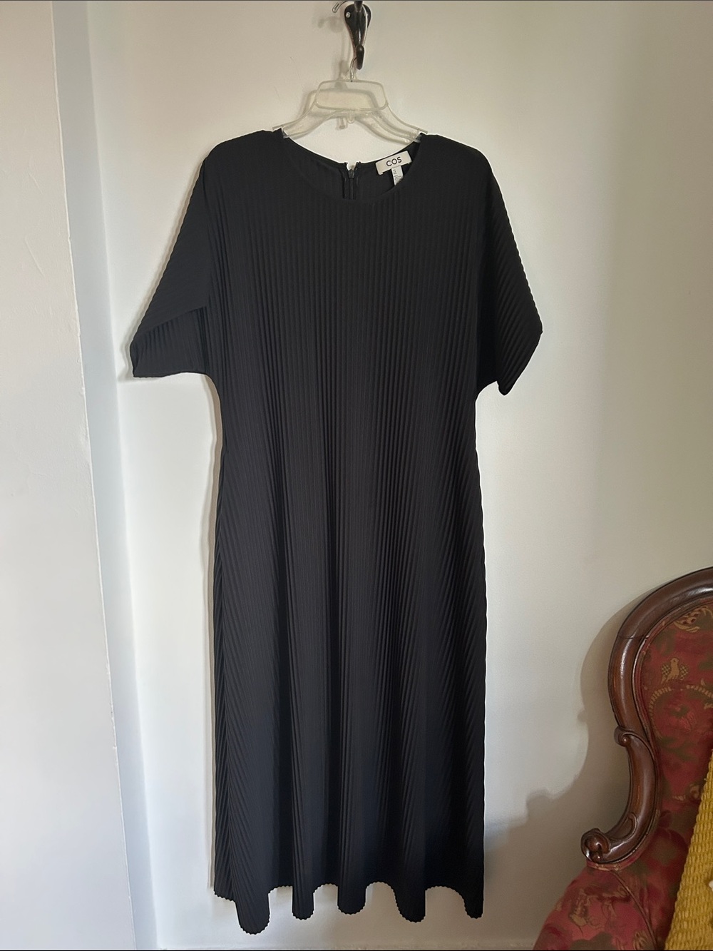 COS Black Pleated Midi Dress with Short Sleeves